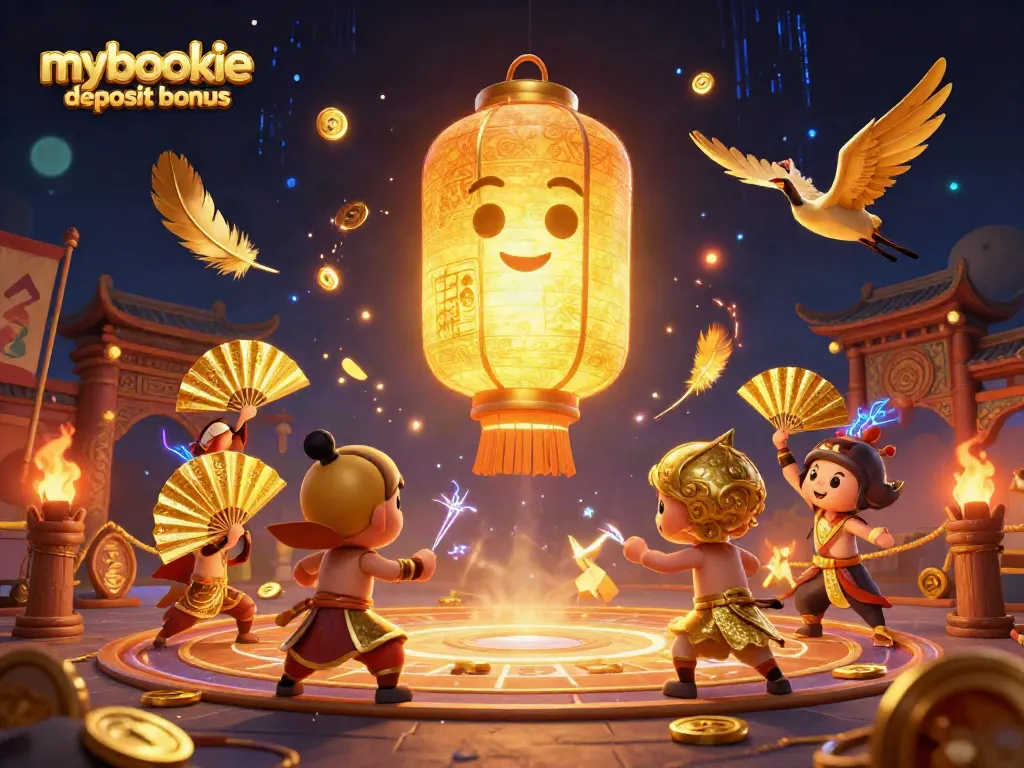 Engage with a mybookie deposit bonus in a vibrant casino-themed illustration filled with golden elements.