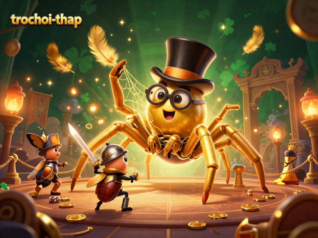 Engage with trochoi-thap in an exciting 3D illustration featuring a golden tarantula and beetle knight.