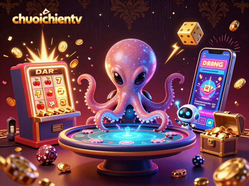 Engage with chuoichientv's thrilling live betting experience featuring a 3D cartoon alien poker scene.