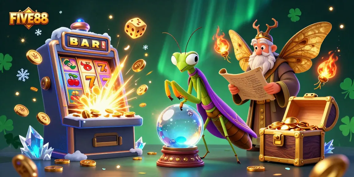 Engage with the enchanting FIVE88 casino world through a mystical fortune teller scene bursting with excitement.