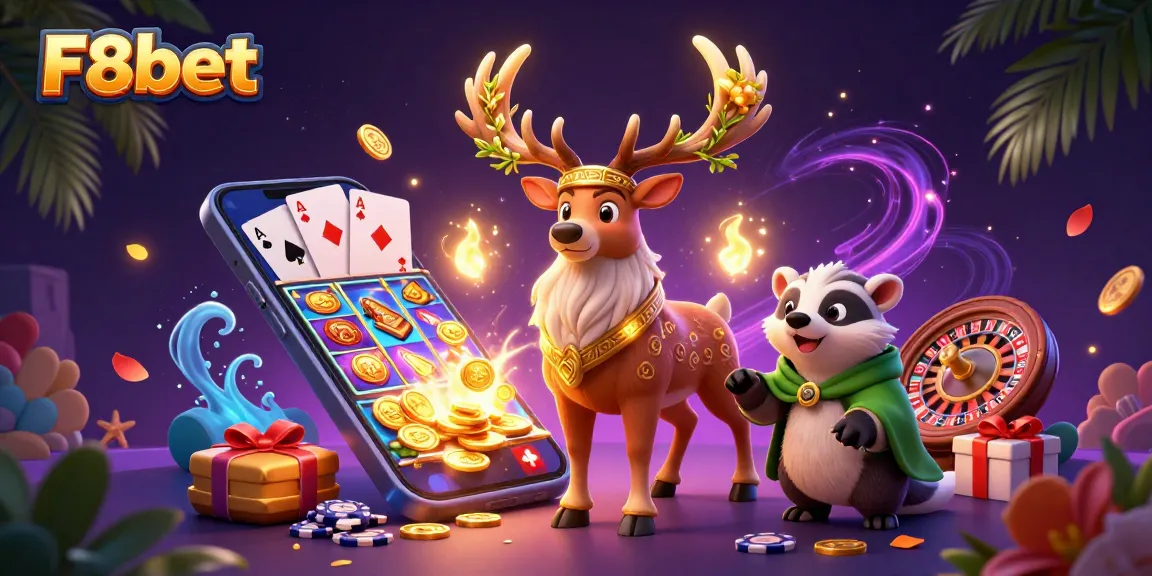 Experience the excitement of F8bet with magical creatures amidst vibrant casino games and rewards.