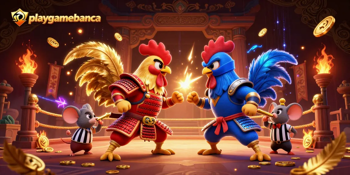 Engage in thrilling standoffs at playgamebanca with dynamic rooster characters and casino elements.