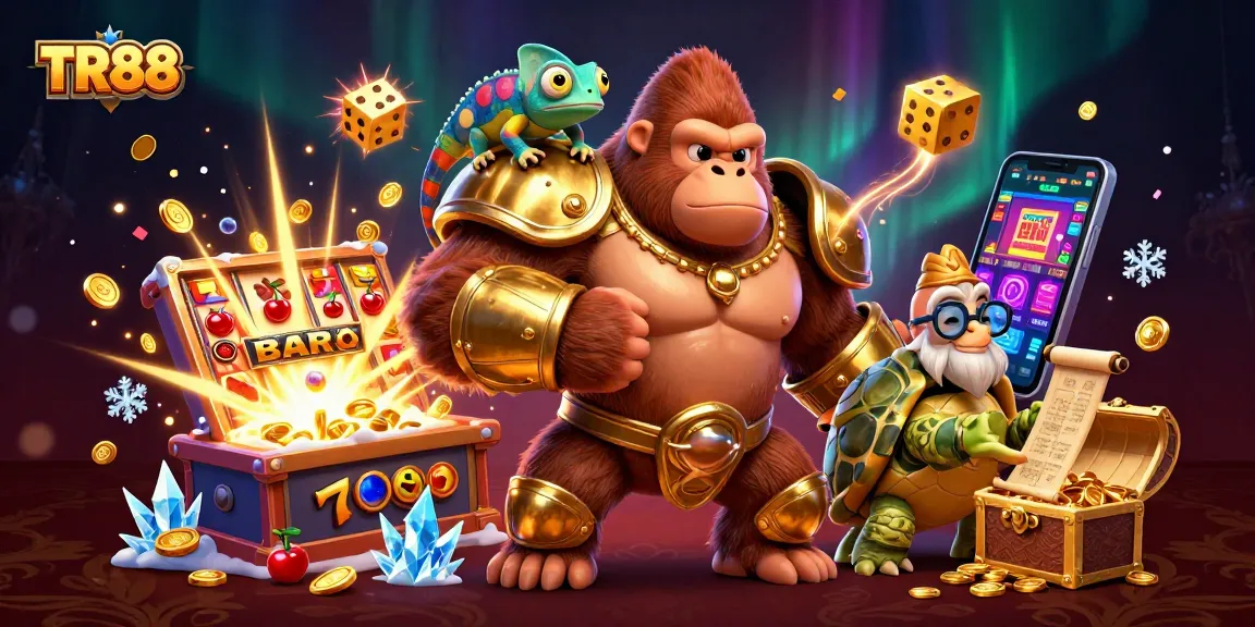 Experience TR88's vibrant casino adventure with dynamic characters and symbols exploding in riches.