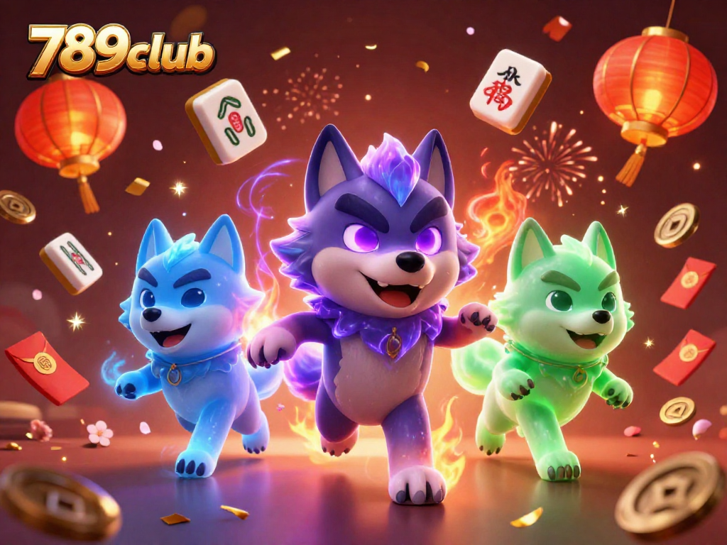 Experience thrilling gaming action at 789club with mystical wolf characters in vibrant casino-themed illustration.