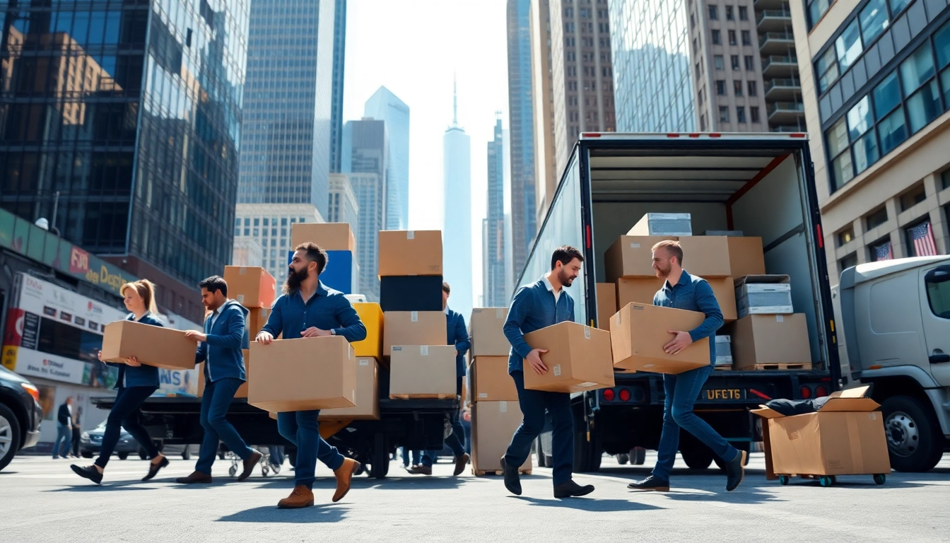 Efficient team performing Commercial Moving Services NYC, featuring movers loading furniture into a truck.