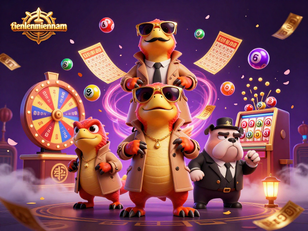 Engage in thrilling casino gameplay at tienlenmiennam as whimsical raptors amuse a skeptical bulldog bouncer.