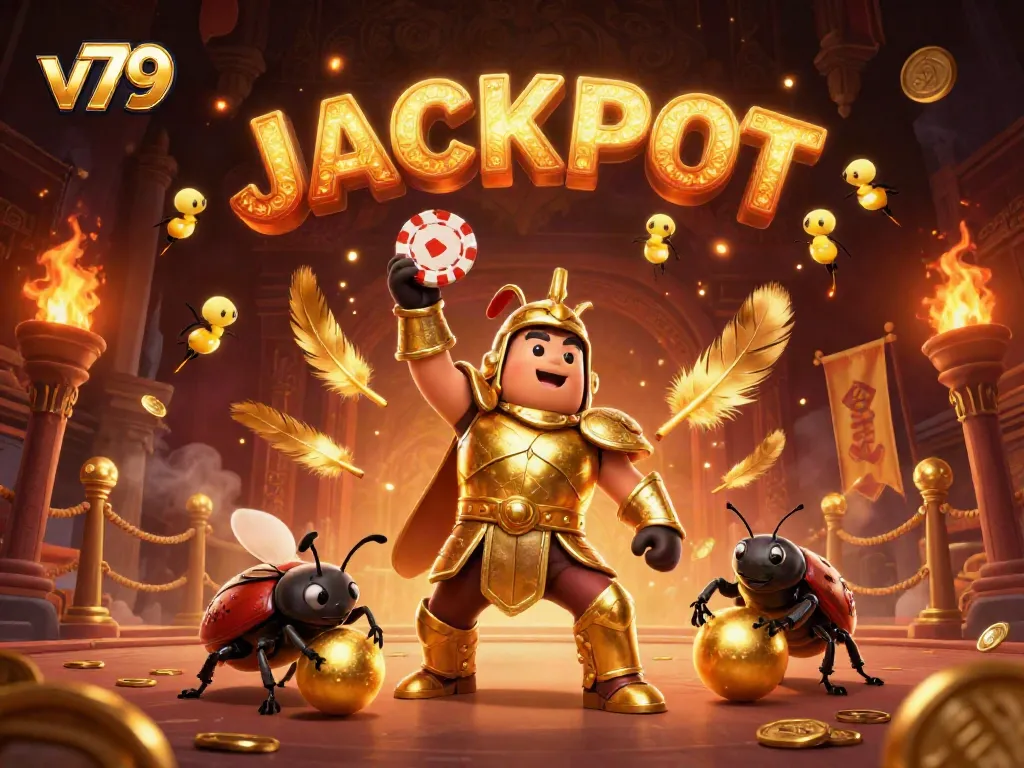 Experience thrilling victories at v79 with our 3D illustration showcasing a hercules beetle lifting a poker chip.