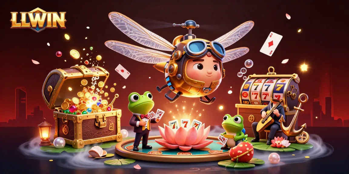 Experience thrilling gameplay at LLWIN with a vibrant 3D casino scene featuring a dragonfly pilot and engaging activities.