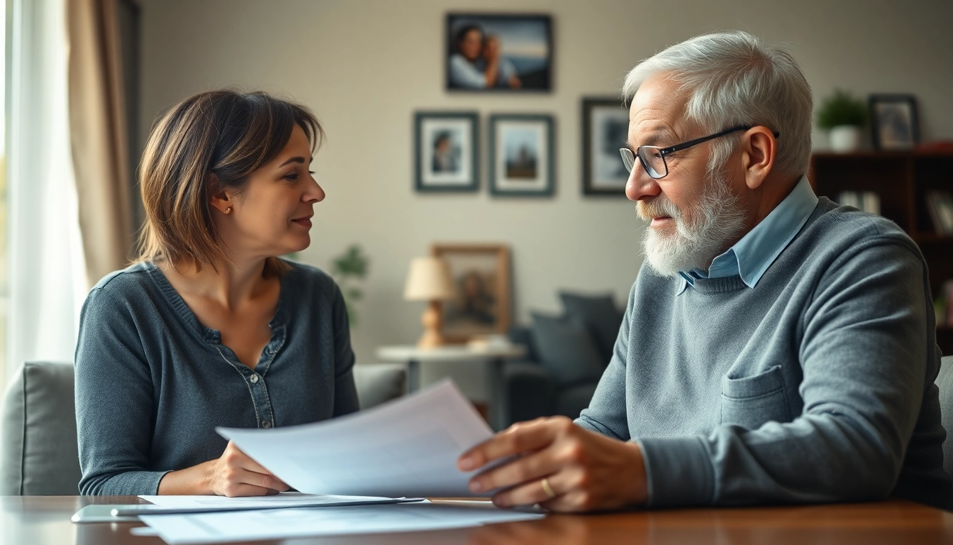 Conveying the essence of an Enduring Guardian aiding an elderly person in decision-making discussions.