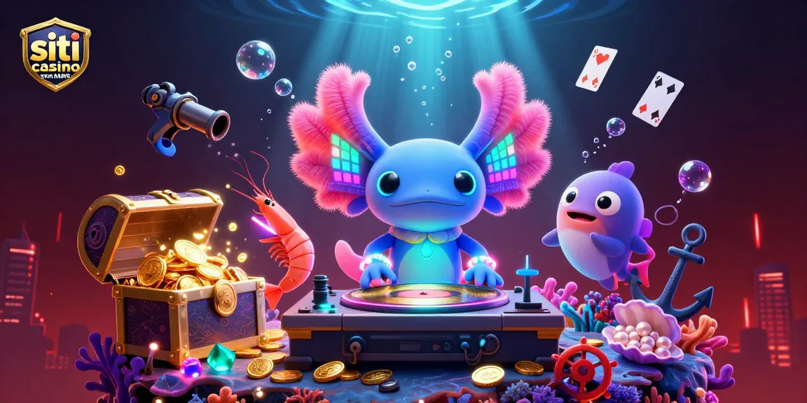 Gira i rulli nei siti casino non AAMS con un DJ axolotl e gamberi danzanti tra tesori sottomarini.