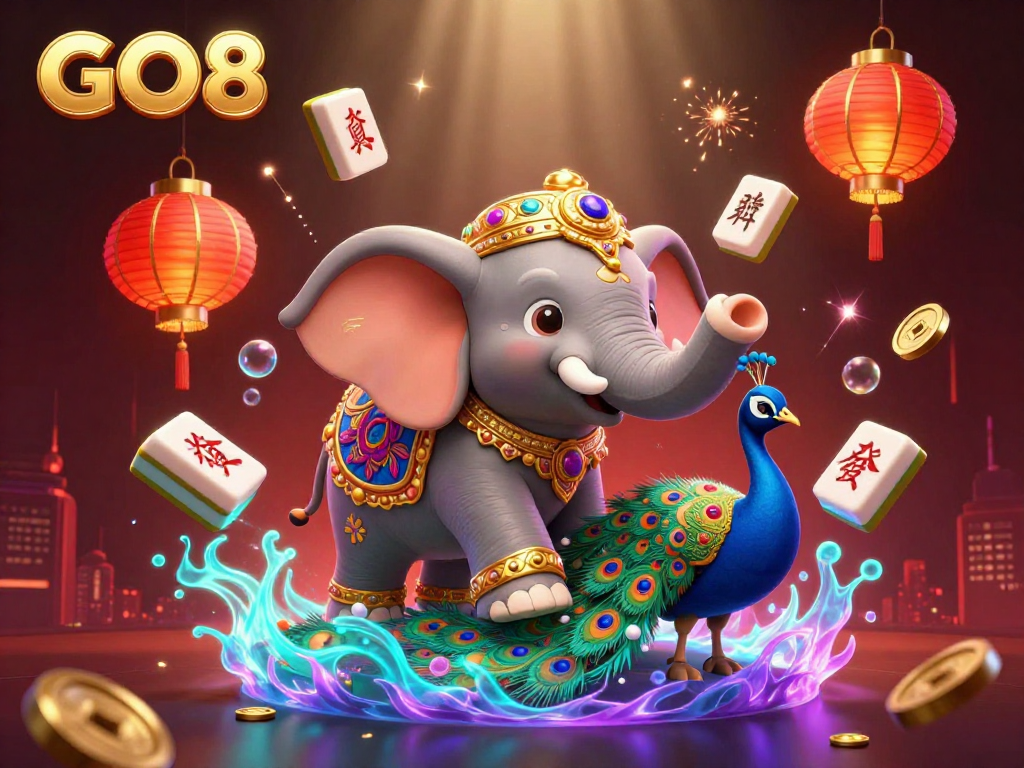 Experience the excitement of GO8 with colorful gambling elements and festive decorations.