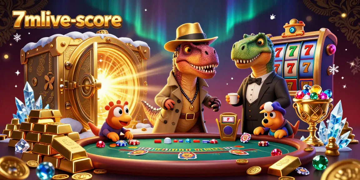 Experience thrilling gameplay with 7mlive-score featuring a cartoon velociraptor card counter at a blackjack table.