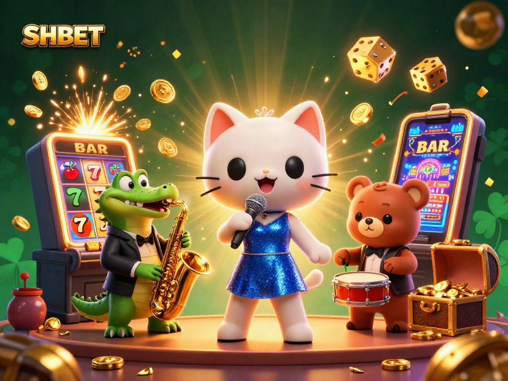 Experience the excitement of SHBET with vibrant characters and jackpot action in this dynamic casino scene.