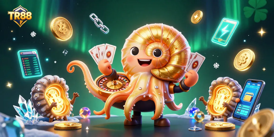 Experience thrilling gameplay with TR88, illustrated as a nautilus roulette wheel in a vibrant casino scene.