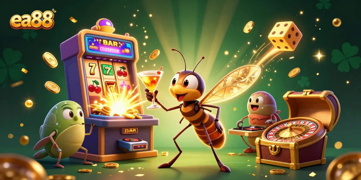 Spin winning jackpots with ea88 through an exciting 3D casino scene rich in vibrant elements.