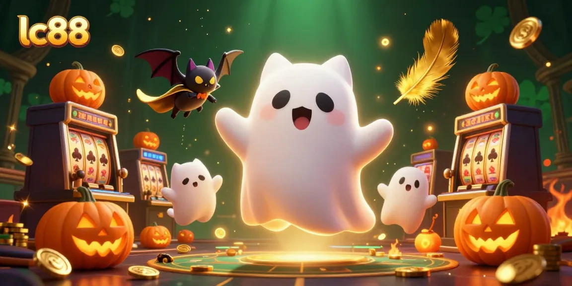 Engage with lc88's ghostly charm as a friendly spirit and vampire bat explore a thrilling haunted casino.