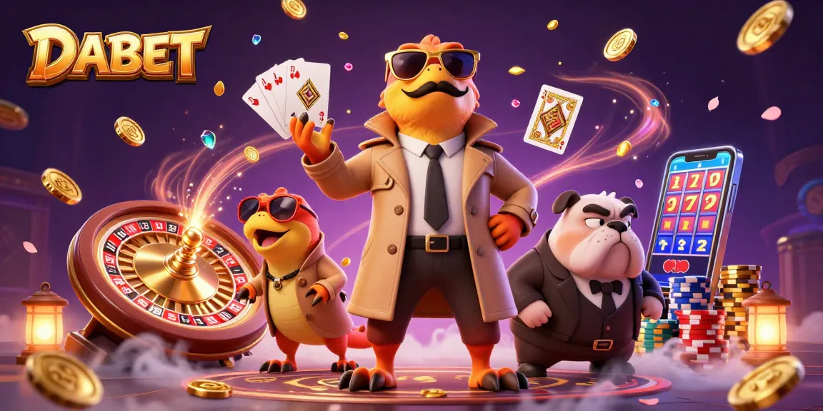DABET brings casino excitement as raptors in disguise attempt VIP access amidst coins and roulette.