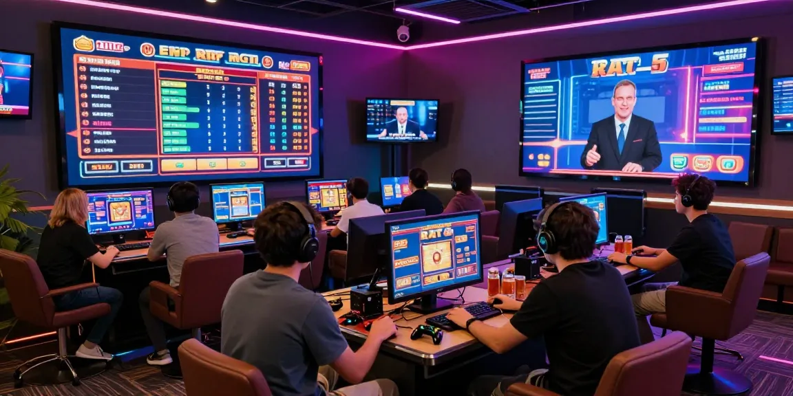 Dynamic interactive online gaming scene featuring players and live RTP stats on screen, ideal for https://www.benmillerband.com/ audience.