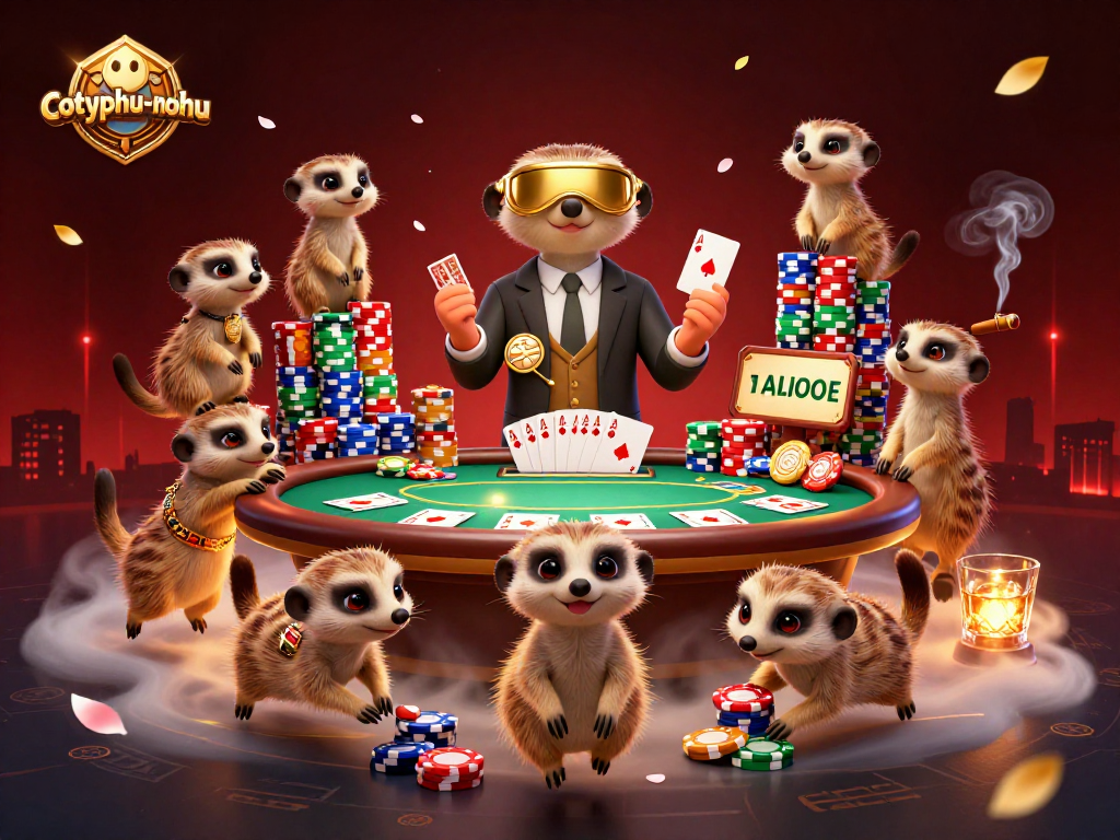 Engage in thrilling gameplay at cotyphu-nohu with strategic poker interactions among vibrant meerkat characters.