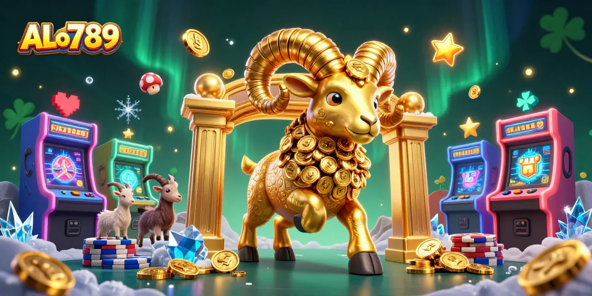 Engage in thrilling cockfighting action at ALo789 with a dynamic illustration of a golden ram charging.
