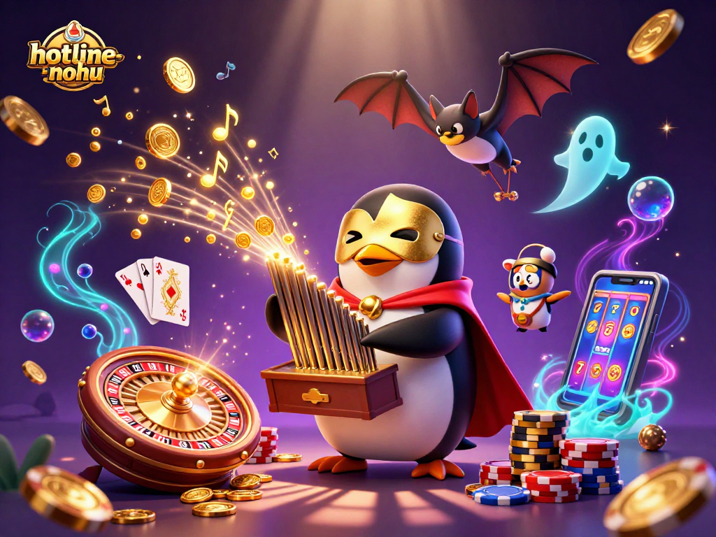 Engage in thrilling gameplay with hotline-nohu amidst golden coins, vibrant casino elements, and immersive graphics.