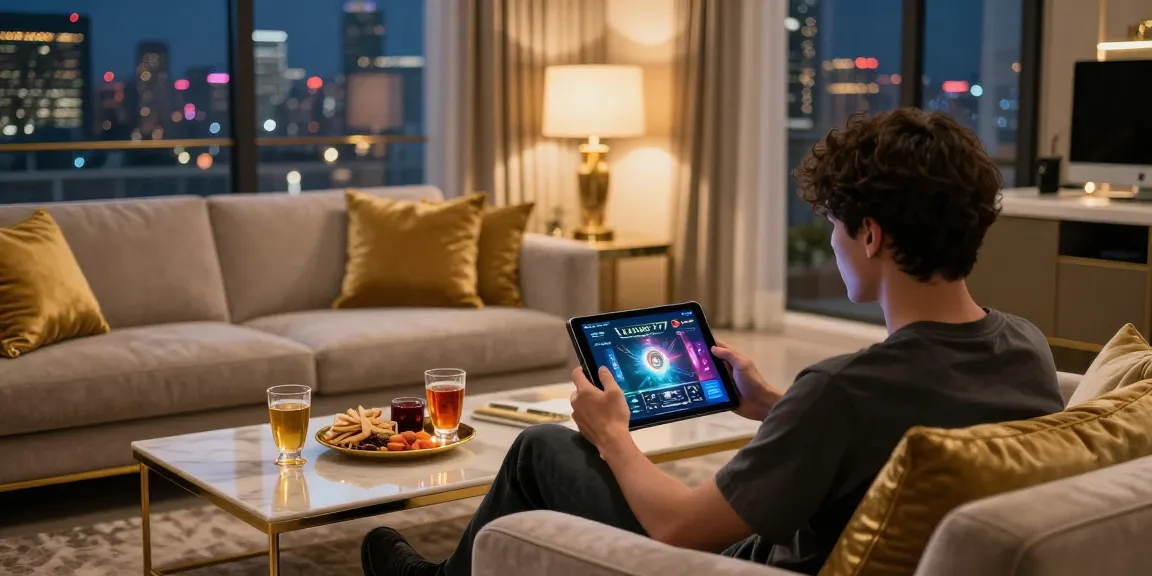 Pengalaman bermain game online LUXURY777 yang mewah di ruang tamu yang nyaman dengan sentuhan elegan.