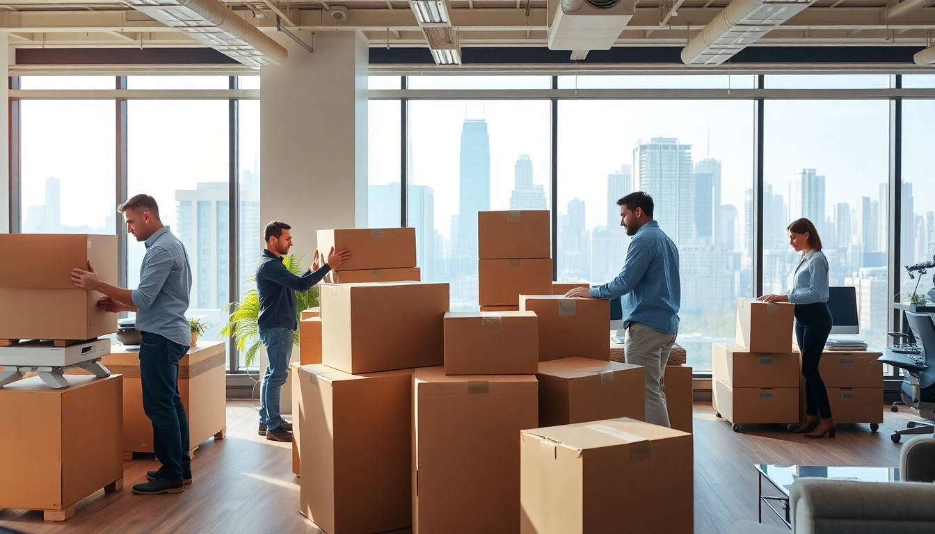 Commercial Moving Services NYC showcased by professional movers efficiently organizing an office relocation in NYC.