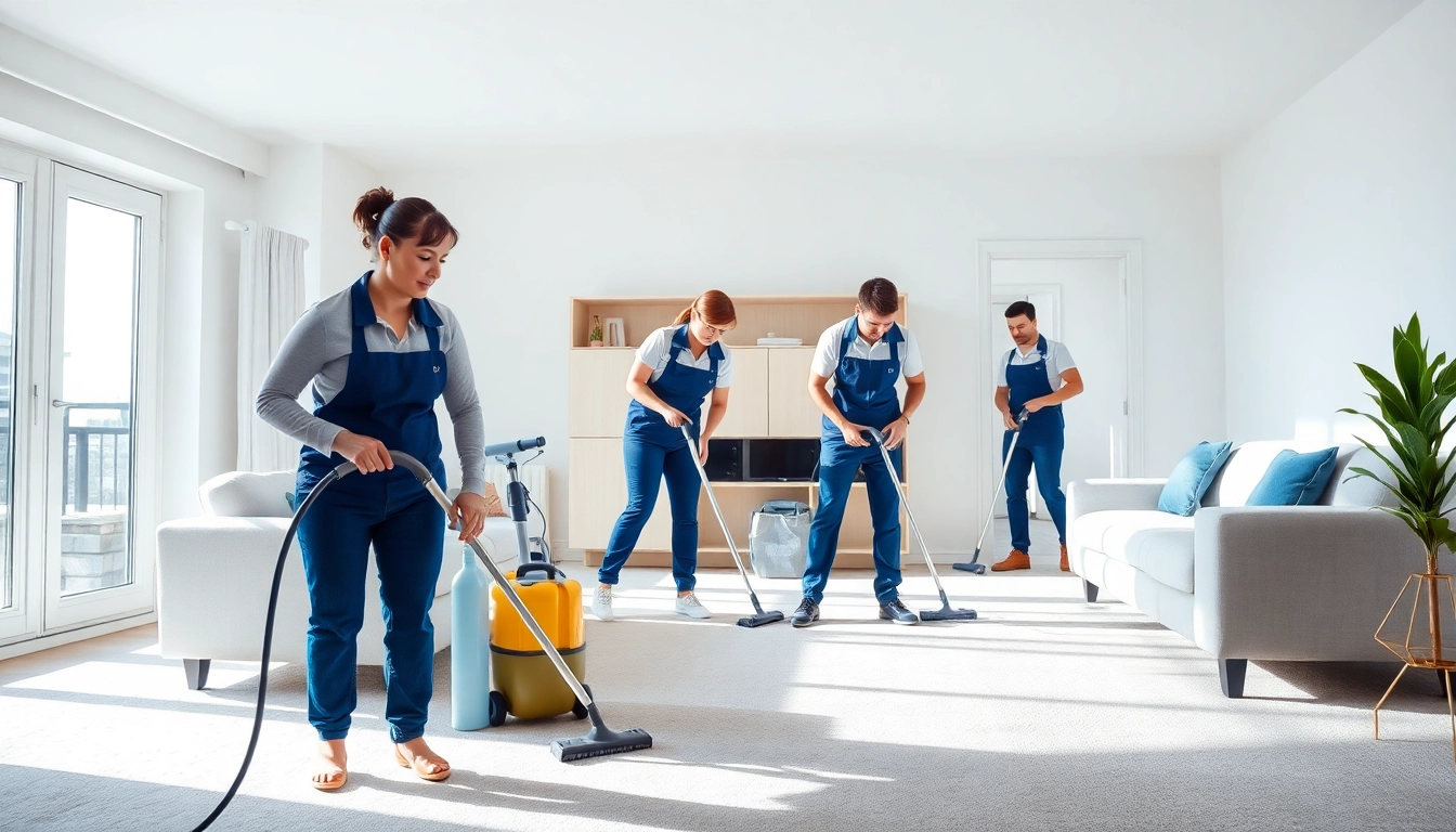 Bond cleaning Logan service team efficiently cleaning a living room in a sunlit home.