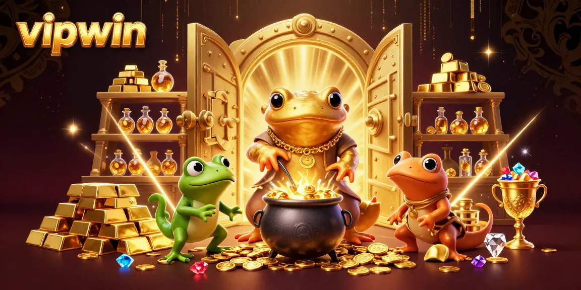 Experience rich gambling adventure with vipwin and magical gold-themed characters in a captivating scene.