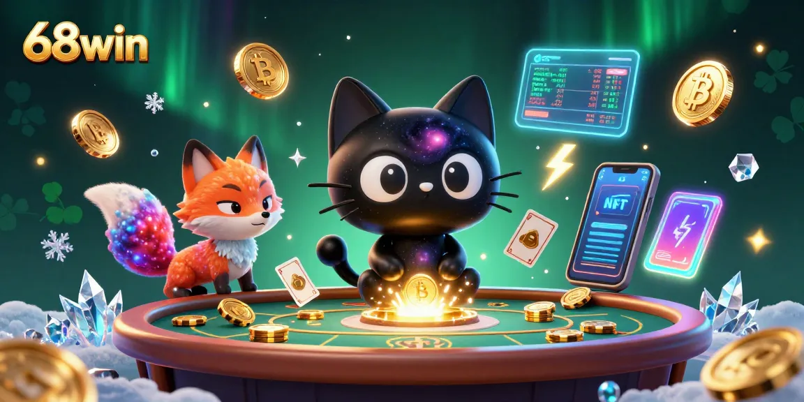 Experience the thrill of gambling with 68win's cosmic casino, featuring vibrant characters and dynamic elements.