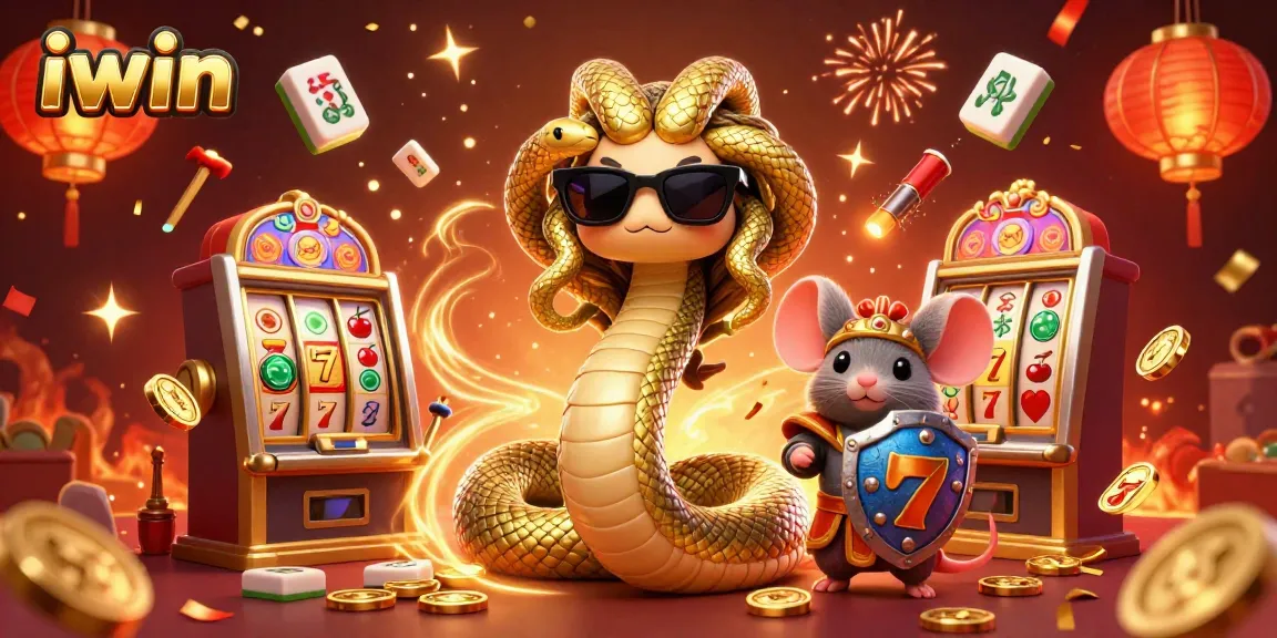 Spin the reels with iwin's captivating gambling scene featuring Medusa and a warrior mouse.