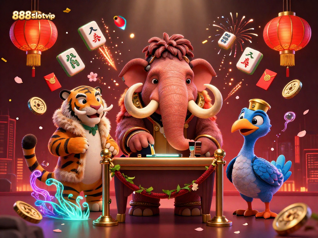 Enjoy thrilling gameplay with 888slotvip at a vibrant casino scene featuring unique characters and elements.