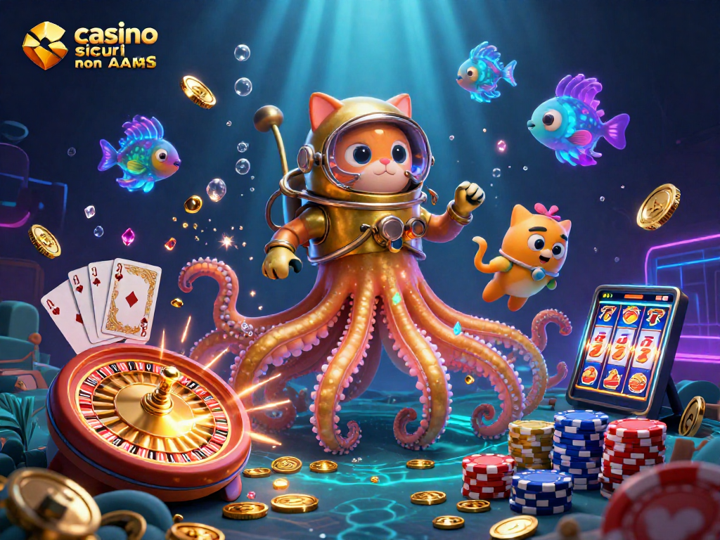 Il kraken dorato emerge dall'oceano in un'illustrazione animata, casinò sicuri non AAMS in primo piano.