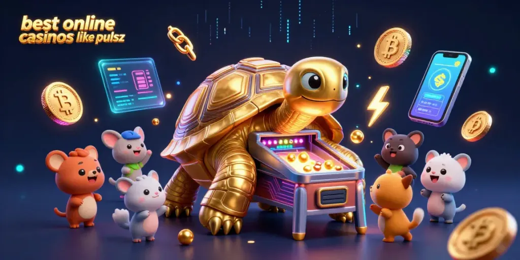 Experience the best online casinos like pulsz with a vibrant 3D casino scene filled with colorful characters.