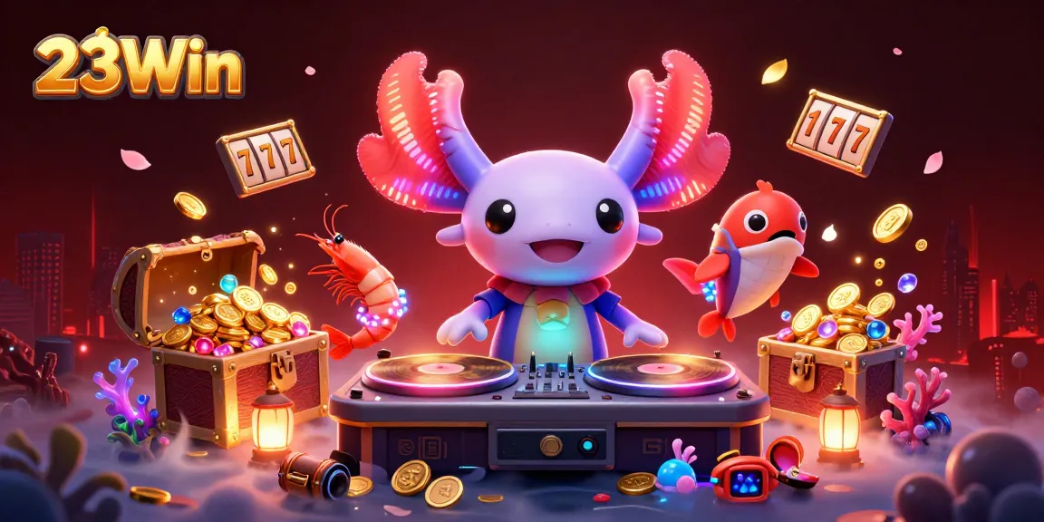 Experience excitement at 23Win with vibrant casino-themed underwater parties featuring spinning slot reels and lively 3D characters.