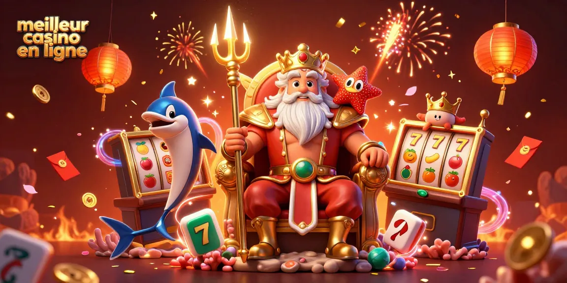 Vivez l'expérience du meilleur casino en ligne avec cette illustration riche en éléments de machines à sous et des personnages fantastiques.
