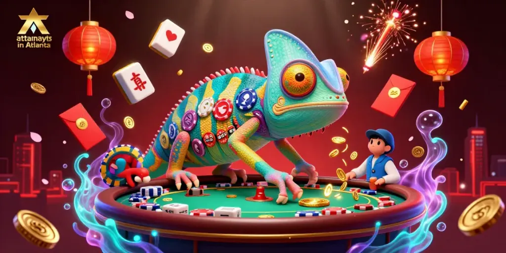 Engaging 3D illustration showcasing attorneys in Atlanta as animated characters in a vibrant casino scene, inviting viewers to explore the legal world.