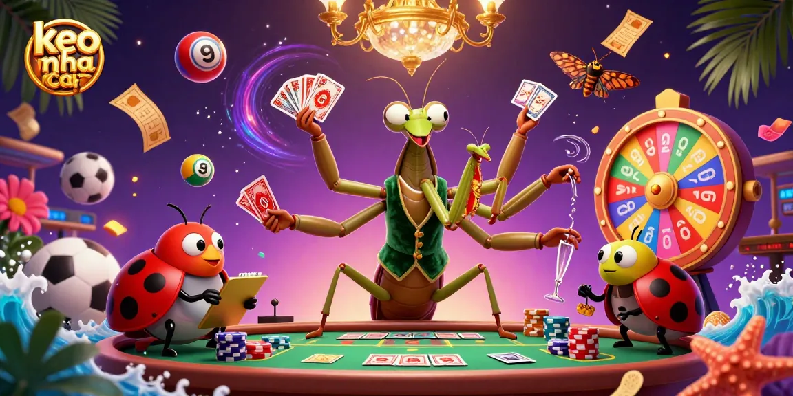 Engaging scene with keo nha cai as a card sharp character and lively game elements in a vibrant atmosphere