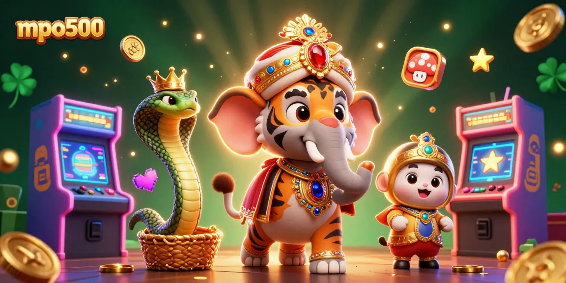 Engage with mpo500 while enjoying vibrant gaming elements in a dynamic 3D casino illustration.