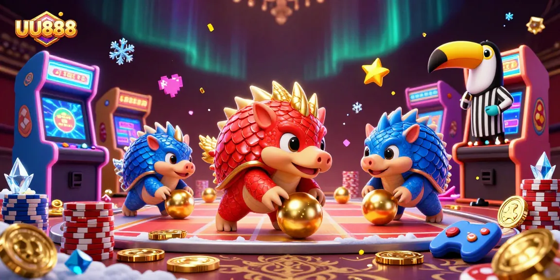 Experience thrilling action with UU888, featuring rival pangolins in a vibrant casino game setting filled with excitement.