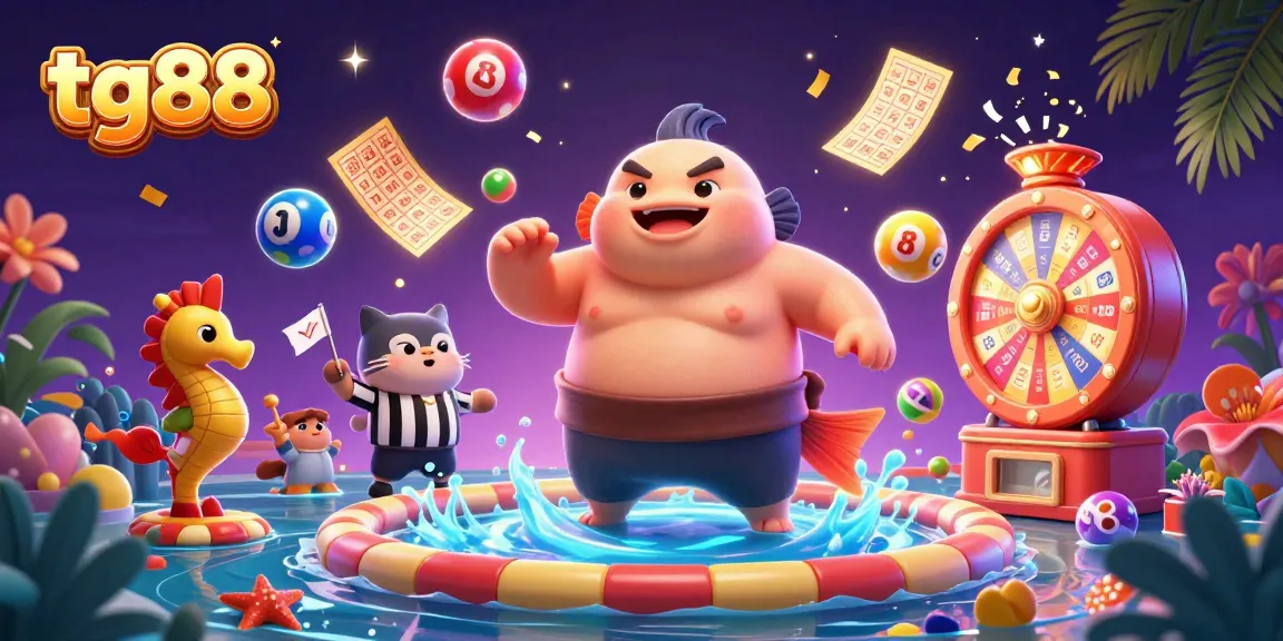 Engage with tg88's vibrant underwater casino scene featuring a fugu, catfish, and seahorses celebrating