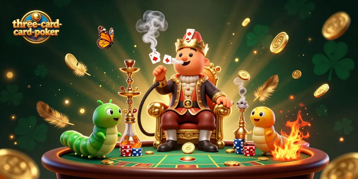 Experience the excitement of three-card-poker with vibrant 3D illustrations of classic characters and casino elements.