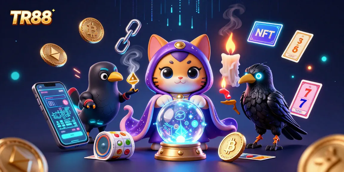 TR88 engages players in a lively slots-themed 3D illustration with crypto elements.