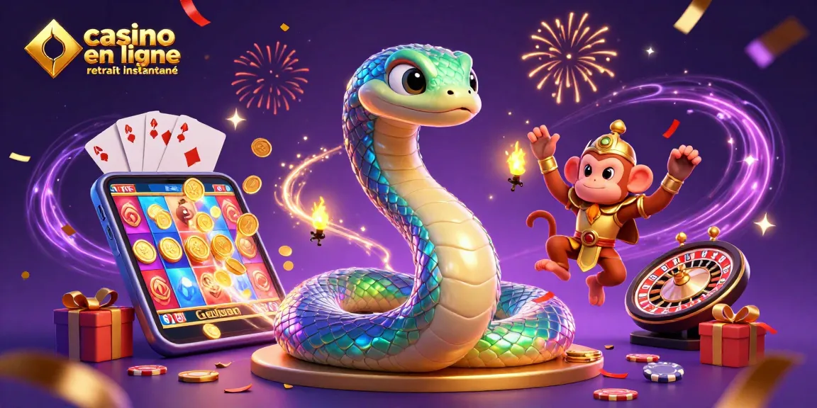 Découvrez casino en ligne retrait instantané avec serpent coloré, roi singe et jeux de cartes.