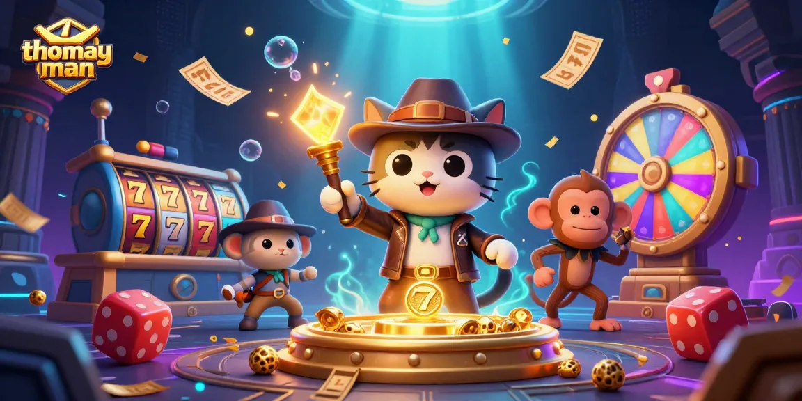 Engage with thomayman as the cartoon explorer and monkey uncover dynamic casino artifacts amid vibrant gaming elements.