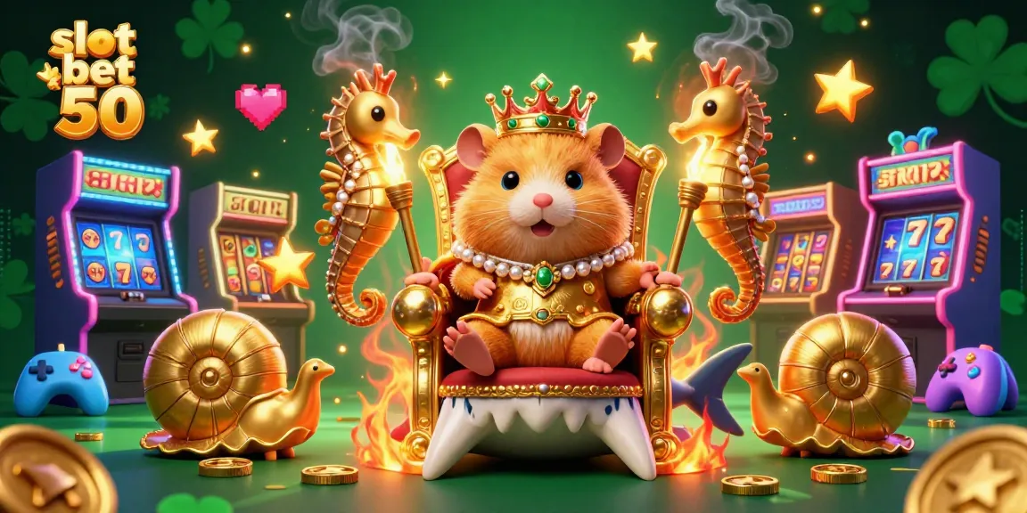 Experience the thrill of slot bet 50 in this vibrant 3D illustrated casino scene featuring a golden hamster king.