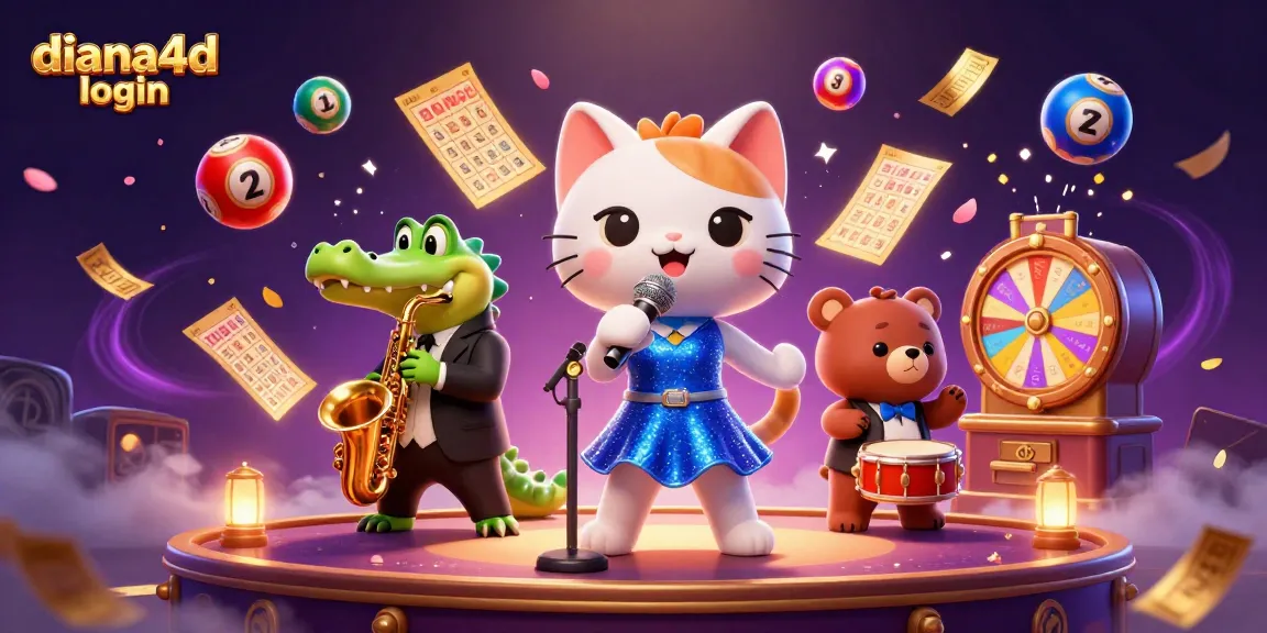 diana4d login brings excitement to life with a jazzy cat, crocodile, and bear in a vibrant casino scene.