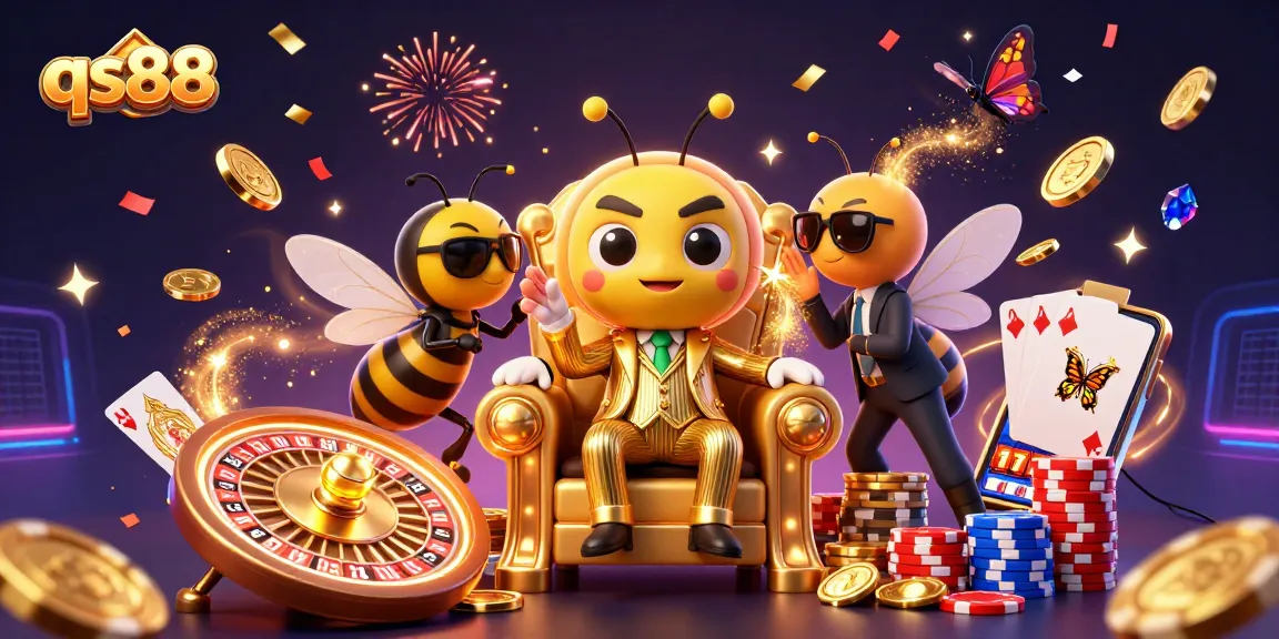 Experience thrilling gameplay with qs88, surrounded by golden coins and a cartoon mob boss in a casino scene.