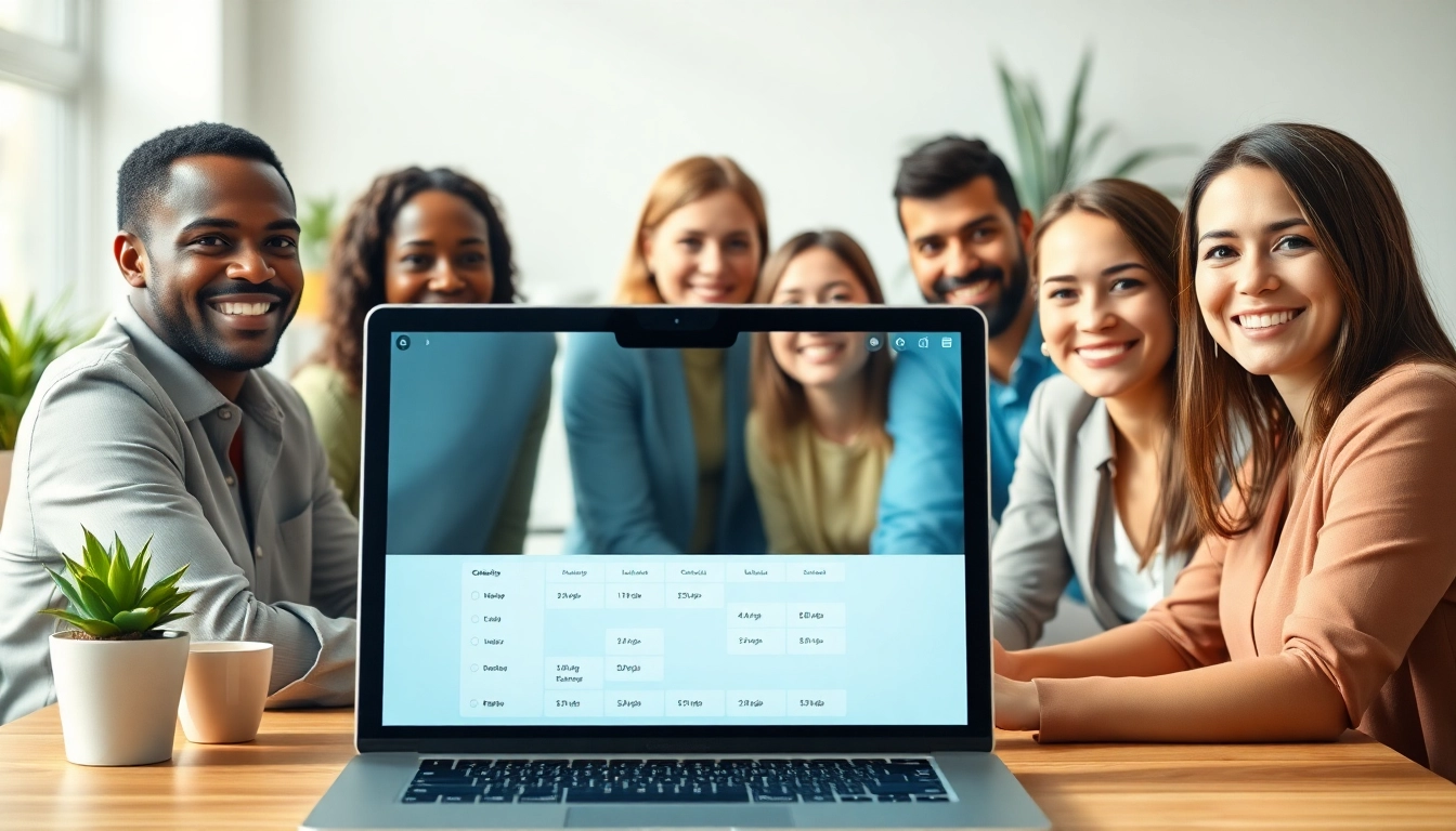Schedule meetings via email AI with a professional team collaborating via video conference in a vibrant office setting.