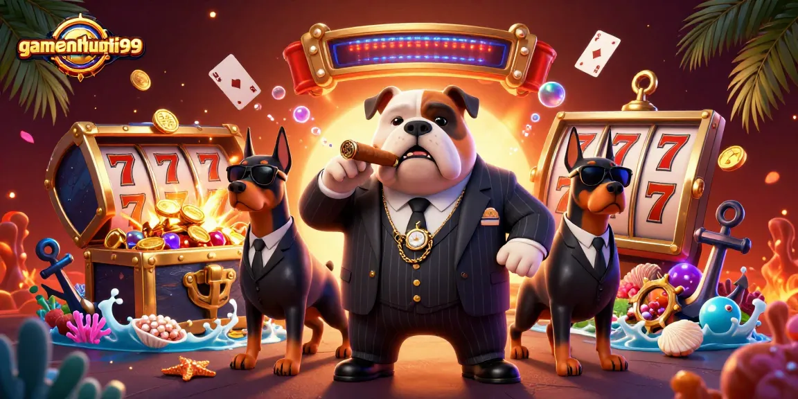 Experience the thrill of gamenohuuytin99 with this vibrant casino scene featuring a bulldog mafia boss.